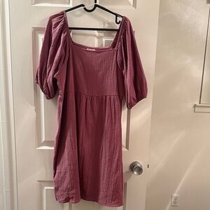 Elegant Mauve Puff Sleeve double Layered Dress
